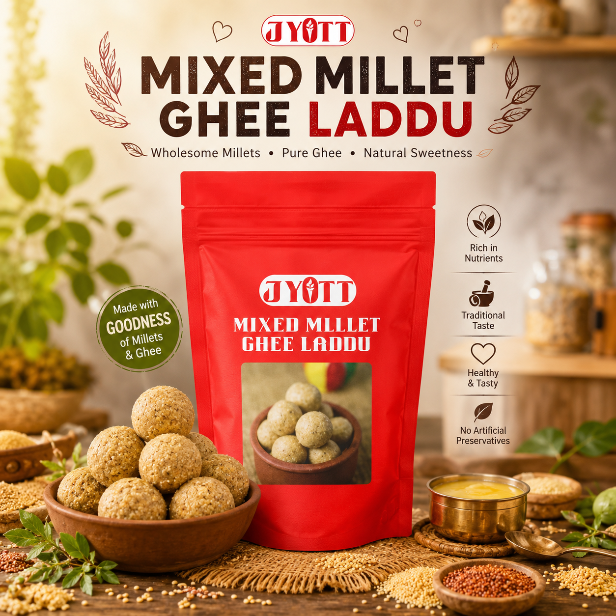 Mixed Mlllet Ghee laddu	| Snacks and Sweets FOOD JYOTT