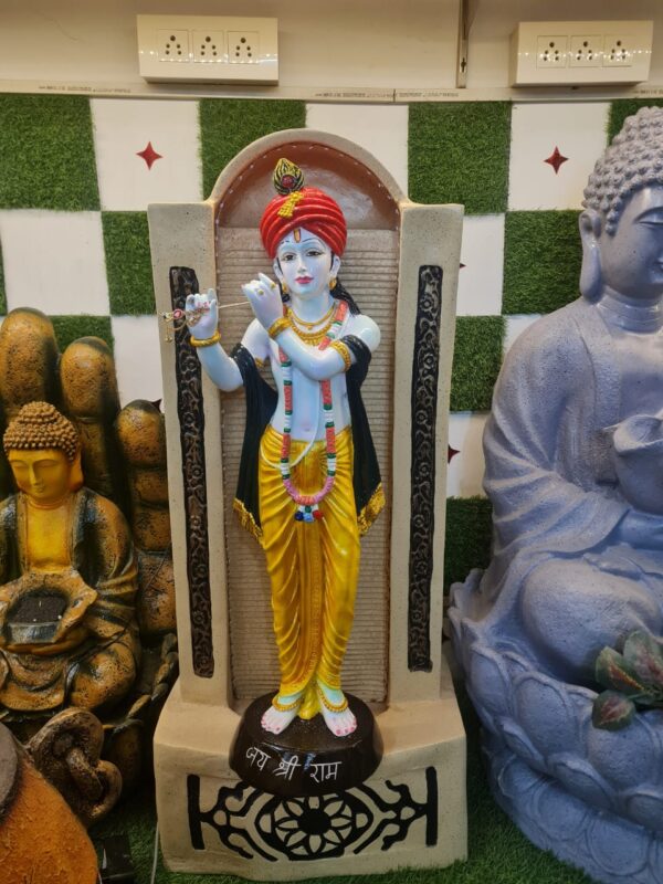 JYOTT Hands & Heart Enterprises Lord Krishna Statue, Krishna Murti Playing Flute For Temple Pooja, Office & Gift Your Relatives, Showpiece Figurines, Fantasy, Gold - Image 3