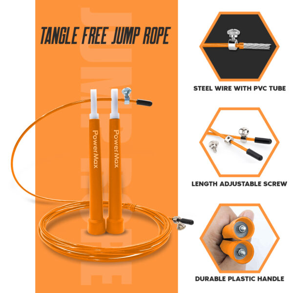 JP-2 (Orange) Exercise Speed Jump Rope With Adjustable Cable