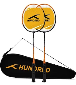 Hundred POWERTEK 100 (2PCS IN 1) Black, Orange Strung Badminton Racquet (Pack of: 2, 115 g)