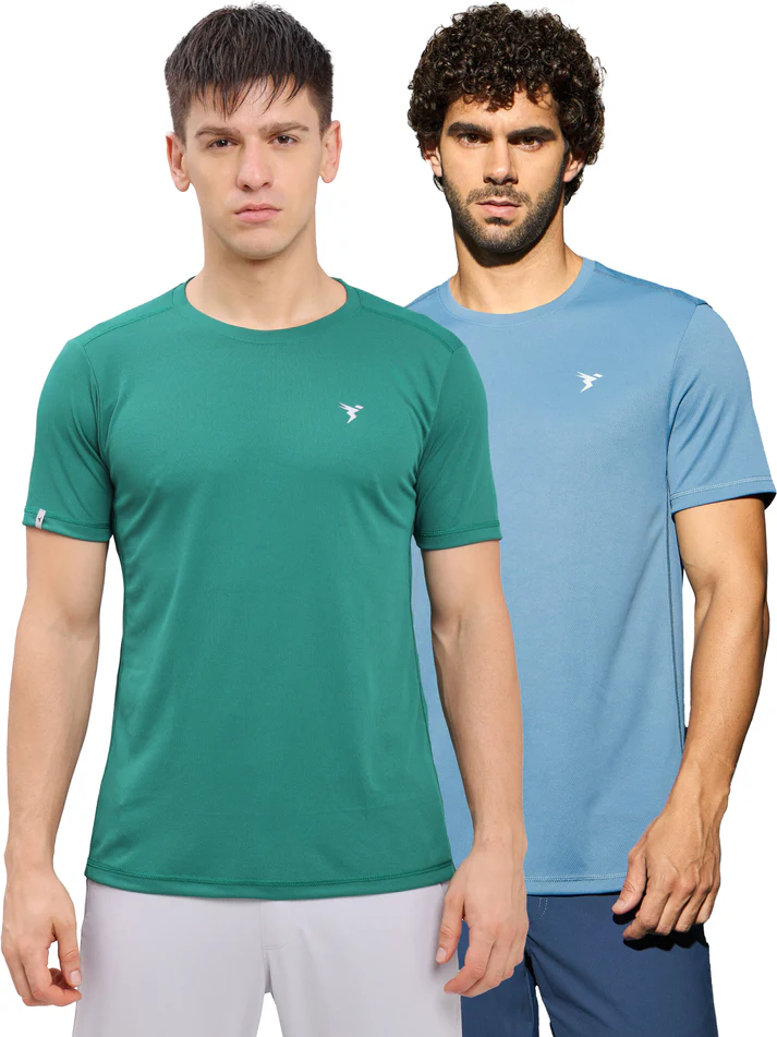 Men Solid Slim Fit Crew Neck T-shirt with TECHNO COOL+ (Pack of 2)