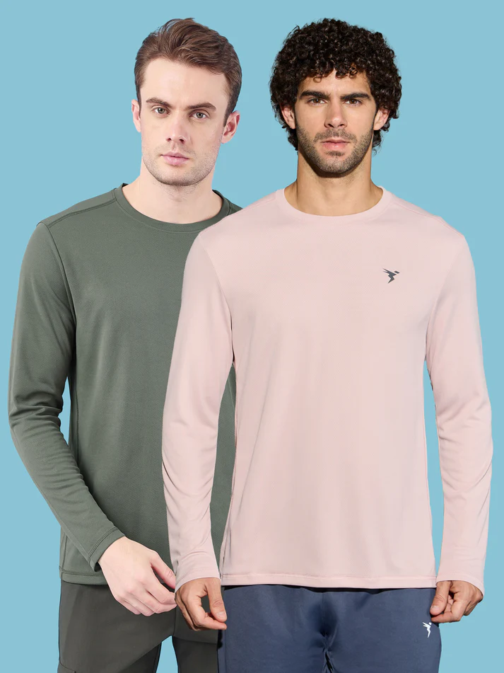 Men Solid Slim Fit Crew Neck T-shirt with TECHNO COOL+ (Pack of 2)