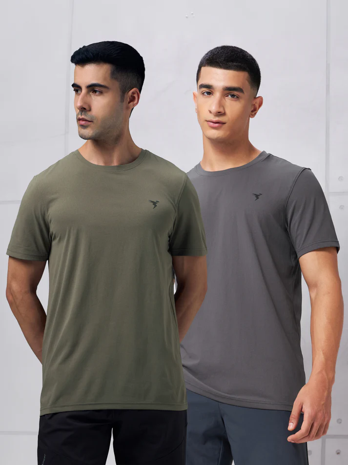 Men Solid Slim Fit pack of 2 Crew Neck T-shirt with COTFLEX