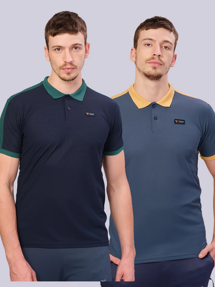 Men Colorblock Slim Fit Polo T-shirt with MATPIQ (Pack of 2)