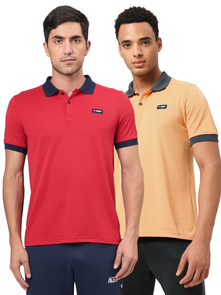 Men Solid Slim Fit Polo Sports T-shirt with MATPIQ (Pack of 2)