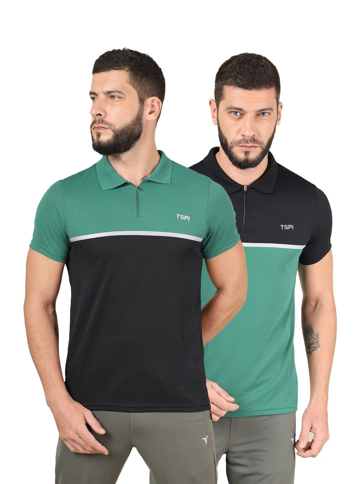 Men Colorblock Slim Fit Polo T-shirt with TECHNO COOL+ (Pack of 2)