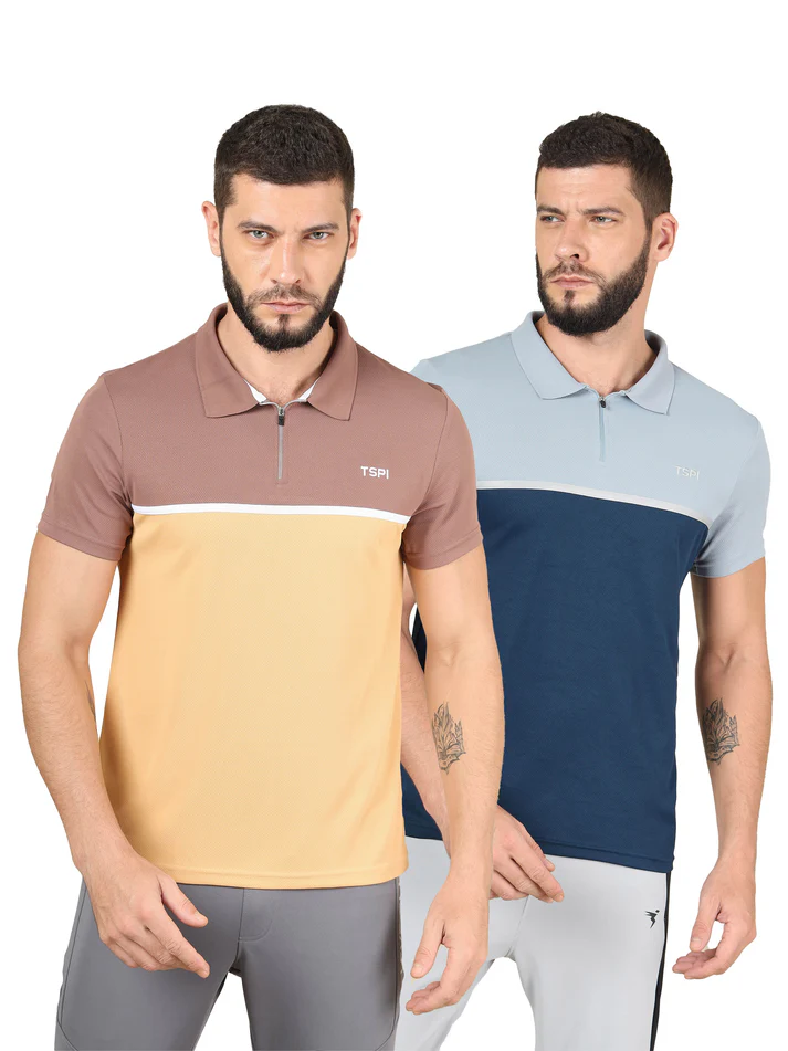 Men Colorblock Slim Fit Polo T-shirt with TECHNO COOL+ (Pack of 2)