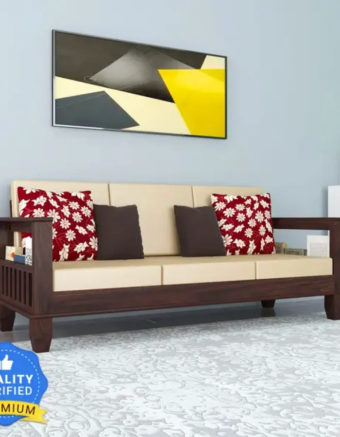 Kendalwood Furniture Solid Wood 3 Seater Wooden Sofa set for living Room Furniture Fabric 3 Seater Sofa  (Finish Color – Walnut Finish, DIY(Do-It-Yourself))