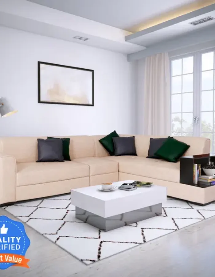 Perfect Homes Conwy L Shape RHS Leatherette 6 Seater Sofa  (Finish Color – Beige, DIY(Do-It-Yourself))