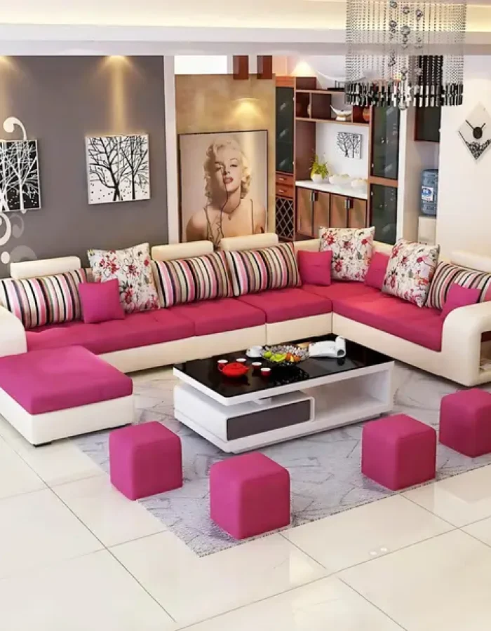 Homeify Carlo 9 Seater Fabric Sofa Set with 4-Puffy