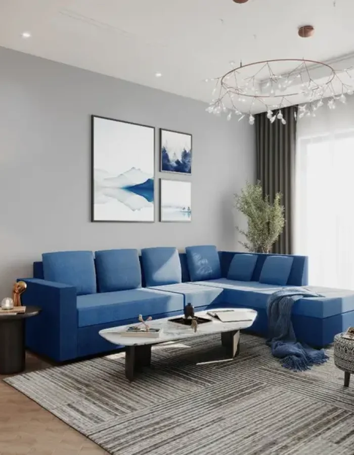 Wakefit Skiver Fabric 6 Seater Sofa  (Finish Color – Dark Blue, Pre-assembled)